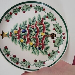 Vtg 50s Lefton Christmas Tree Plate with Holly and Star